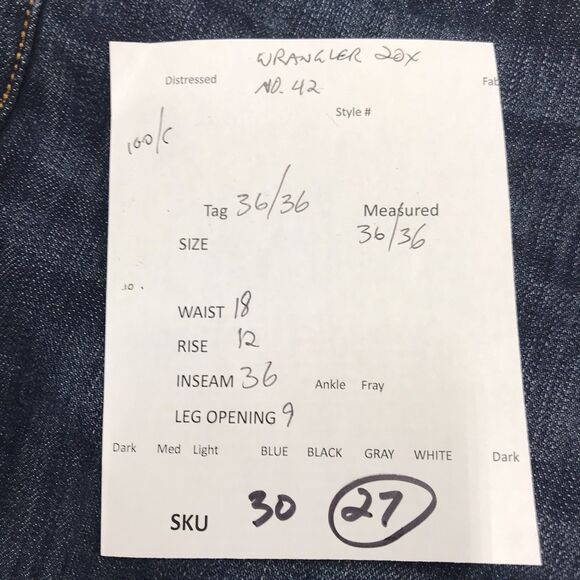 WRANGLER 20X no.42 Jeans Men 36x36 Vintage Boot Cut Western Cowboy Rodeo Dark - Picture 16 of 16